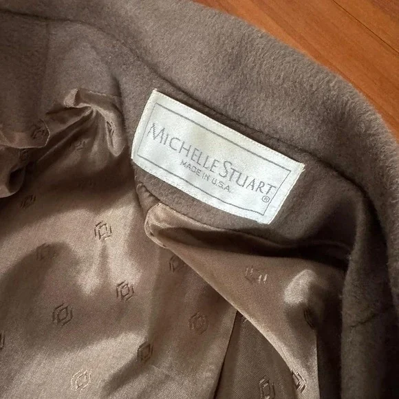 Vintage 90s 100% Wool Over Coat Taupe Tane - Picture 3 of 8